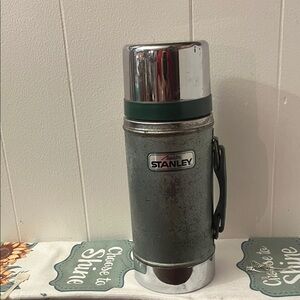 Stanley Classic Silver and Green Thermos